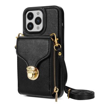 Coque tout-en-un iPhone 14 Pro avec portefeuille et dragonne - Noire