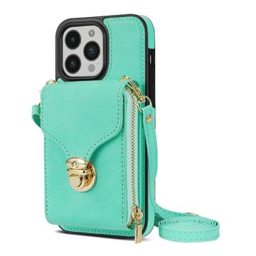 Coque tout-en-un iPhone 14 Pro avec portefeuille et dragonne - Menthe