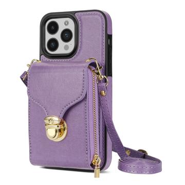 Coque tout-en-un iPhone 14 Pro avec portefeuille et dragonne - Violete