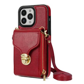 Coque tout-en-un iPhone 14 Pro avec portefeuille et dragonne - Rouge