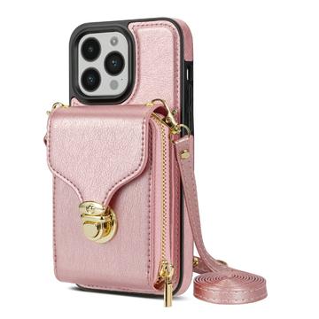 Coque tout-en-un iPhone 14 Pro avec portefeuille et dragonne - Or rose