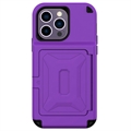 Coque Hybride iPhone 14 Pro avec Miroir et Porte-Cartes - Violet