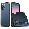 Coque Hybride iPhone 14 Pro avec Fente pour Carte Coulissante - Bleu Foncé