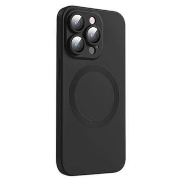 iPhone 14 Pro Liquid Silicone Case avec protection de l\'objectif de l\'appareil photo - Compatible Magsafe - Noir