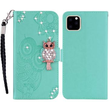 Etui iPhone 14 Pro Max Owl Rhinestone - Cyan