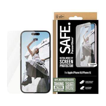 Protection d\'écran en verre trempé iPhone 15/16 PanzerGlass Safe Ultra-Wide Fit - 9H - Clair