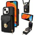 Coque tout-en-un iPhone 15 avec portefeuille et dragonne