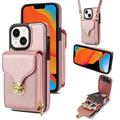 Coque tout-en-un iPhone 15 avec portefeuille et dragonne - Or rose