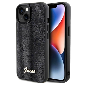 Coque iPhone 15 Guess Disco Metal Script Logo - Noire