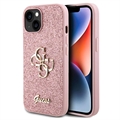 Coque iPhone 15 Guess Fixed Glitter 4G Metal Logo - Rose