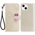 Etui iPhone 15 Hibou Strass - Doré