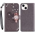 Etui iPhone 15 Hibou Strass - Gris