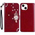 Etui iPhone 15 Hibou Strass - Rouge