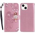 Etui iPhone 15 Hibou Strass - Rose Doré