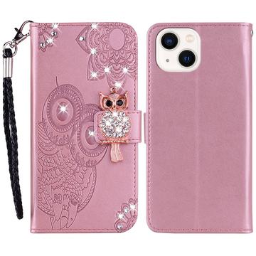 Etui iPhone 15 Hibou Strass - Rose Doré