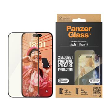 Protection d\'écran iPhone 15 PanzerGlass EyeCare Ultra-Wide Fit EasyAligner - Bordure noire