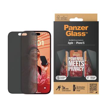 Protecteur d\'Écran iPhone 15 PanzerGlass Ultra-Wide Fit Privacy EasyAligner - Bord Noir