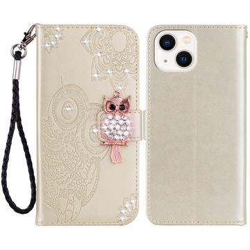 Etui iPhone 15 Plus Owl Rhinestone - Doré