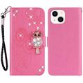 Etui iPhone 15 Plus Owl Rhinestone - Rose Vif