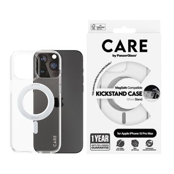 Coque iPhone 15 Plus PanzerGlass Care Kickstand - Compatible MagSafe - Argente