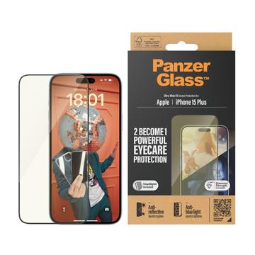 Protection d\'écran iPhone 15 Plus PanzerGlass EyeCare Ultra-Wide Fit EasyAligner - Bordure noire