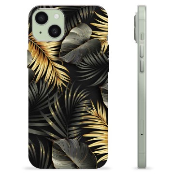 Coque iPhone 15 Plus en TPU - Feuilles Dorées