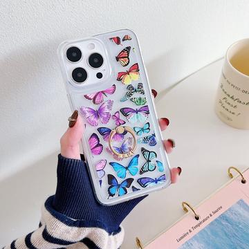 Coque iPhone 15 Pro en TPU Papillon avec support d\'anneau - coloré