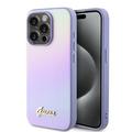 Coque hybride iPhone 15 Pro Guess Iridescent Metal Script - Violete