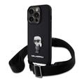 iPhone 15 Pro Karl Lagerfeld Saffiano Crossbody Metal Ikonik Case - Noir