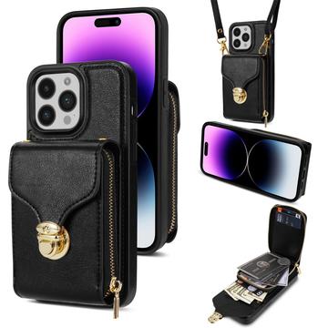 Coque tout-en-un iPhone 15 Pro Max avec portefeuille et dragonne - Noire
