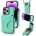 Coque tout-en-un iPhone 15 Pro Max avec portefeuille et dragonne - Menthe