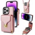 Coque tout-en-un iPhone 15 Pro Max avec portefeuille et dragonne - Or rose