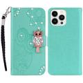 Etui iPhone 15 Pro Max Hibou Strass - Cyan