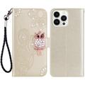 Etui iPhone 15 Pro Max Hibou Strass - Doré