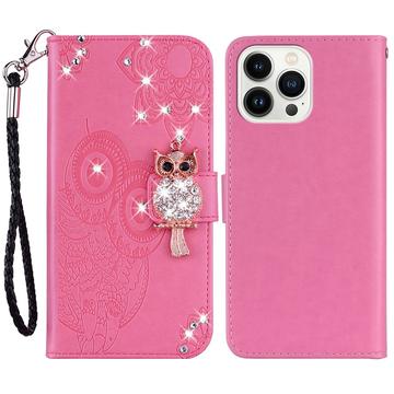 Etui iPhone 15 Pro Max Owl Rhinestone - Rose Vif