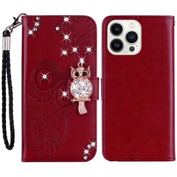 Etui iPhone 15 Pro Max Owl Rhinestone - Rouge