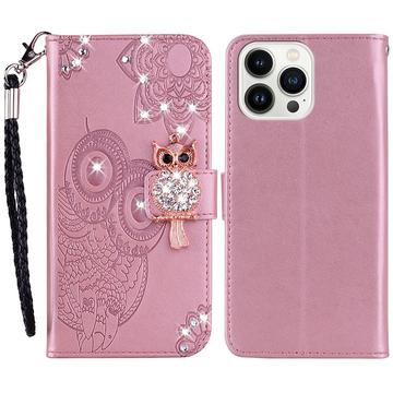 Etui iPhone 15 Pro Max Owl Rhinestone - Rose Doré