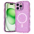 Coque MagSafe iPhone 15 Pro Max Wave-Edge Laser Glitter - Rose translucide