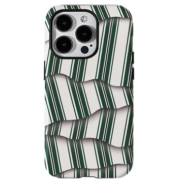 Coque hybride iPhone 15 Pro 2-en-1 détachable à rayures - Verte / Blanche