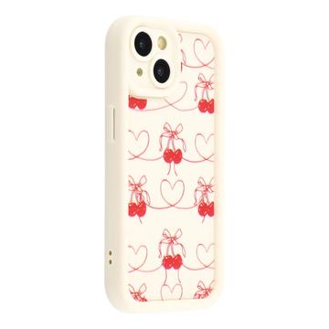 Coque TPU antichoc élégante iPhone 15 avec bords relevés - Blanche / Cerises à nœud