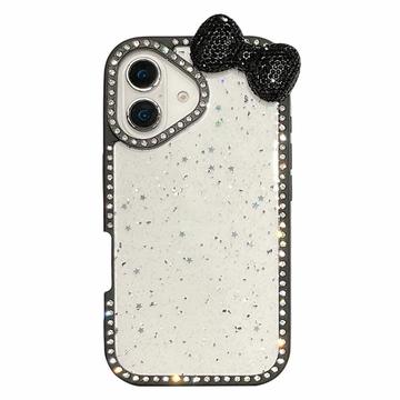 Coque époxy iPhone 16 avec nœud et strass - Noire