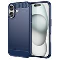 Coque iPhone 16 en TPU Brossé - Fibre de Carbone - Bleue