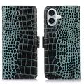 Étui Portefeuille iPhone 16 en Cuir avec RFID - Série Crocodile - Vert