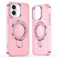 Coque hybride pailletée iPhone 16 avec Kickstand - Compatible MagSafe - Rose