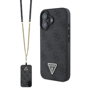 Coque iPhone 16 avec Crossbody Sangle Guess 4G Strass Triangle Metal Logo