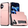 Coque Hybride iPhone 16 avec Fente pour Carte Coulissante - Rose Doré