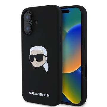 Coque MagSafe iPhone 16 en silicone liquide Karl Lagerfeld Karl Head - Noire