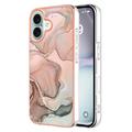 Coque iPhone 16 en TPU Marble Pattern Galvanisé IMD - Rose