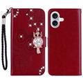 Etui iPhone 16 Hibou Strass - Rouge