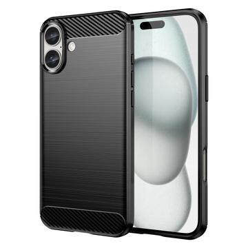 Coque iPhone 16 Plus en TPU Brossé - Fibre de Carbone - Noire